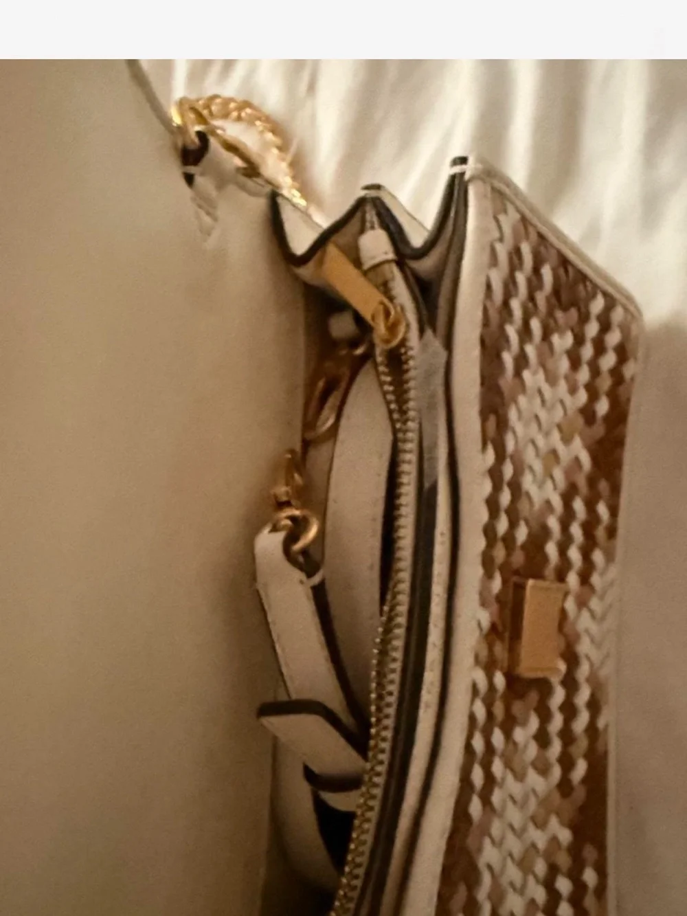 Tory Burch Braided Multi-Color Leather Crossbody with Gold Chain